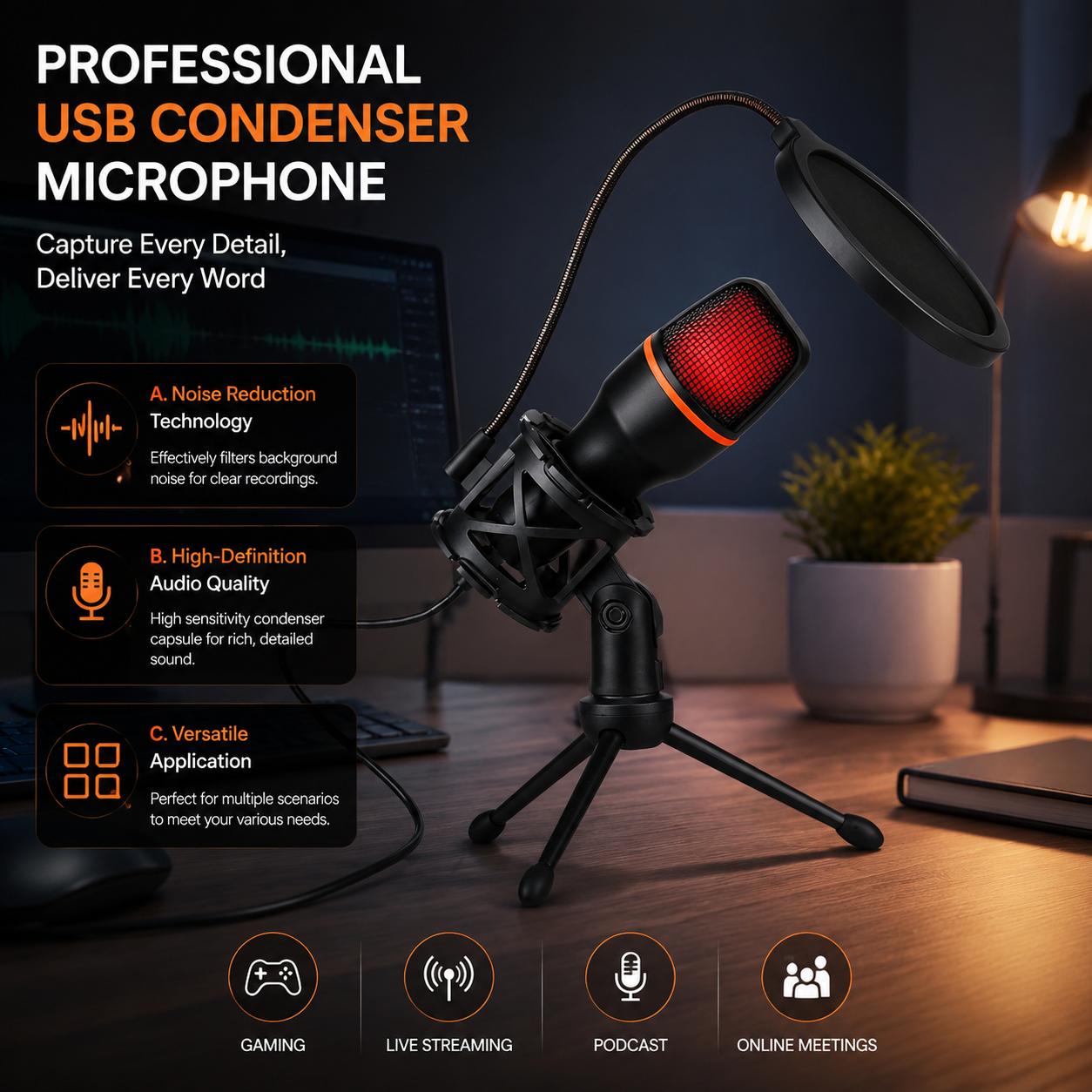 Pc Gaming Youtube - Kit microfono a condensatore professionale con